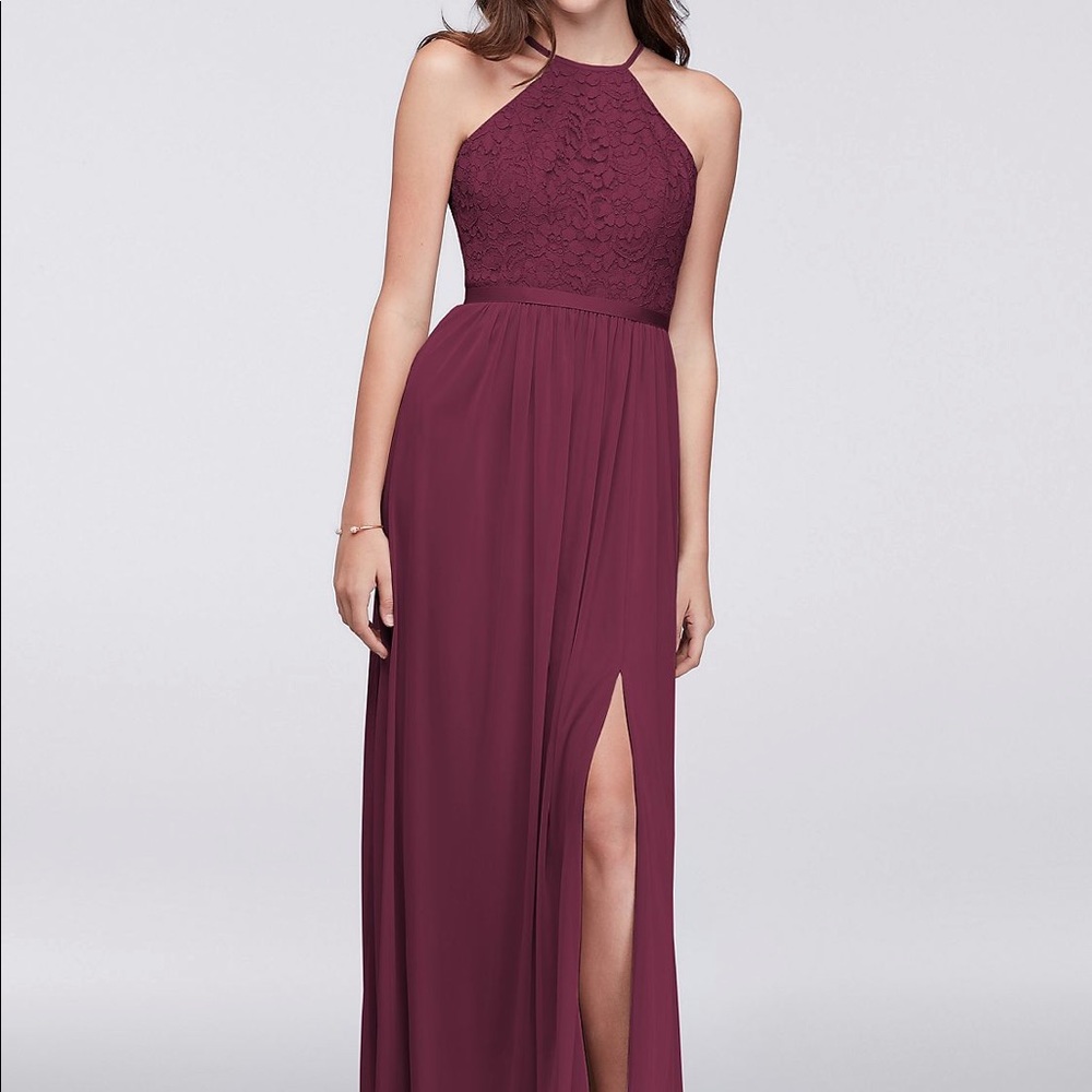 David's Bridal F19608 Long Lace Mesh High